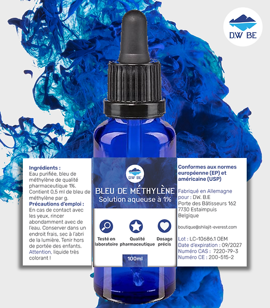 Bleu de Méthylène Pur à 99% (analyses présentes sur le site, sans métaux lourds)  - 100 ml - DW BE