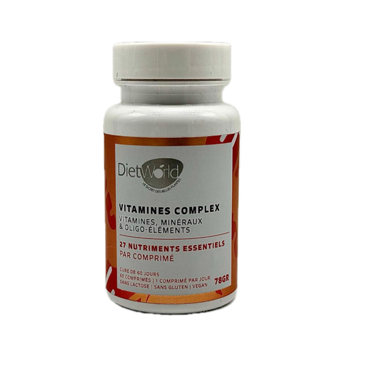 Vitamines Complex - 27 nutriments essentiels bioactifs dont vitamines A, E, C, D et groupe B, zinc, magnésium, iode, chrome, sélénium et antioxydants